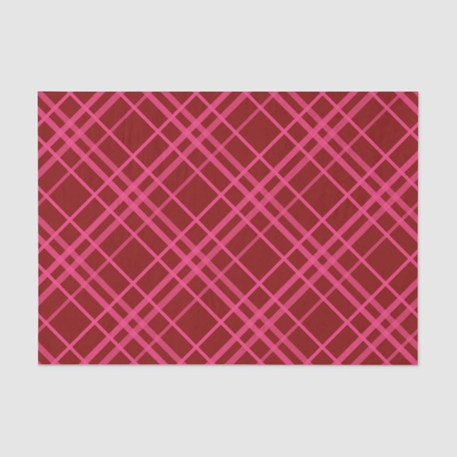 Papel De Seda Desenho de xadrez em grade rosa grená (Frente )