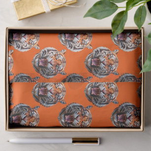 Papel De Seda Desenho do padrão da cabeça do tigre laranja
