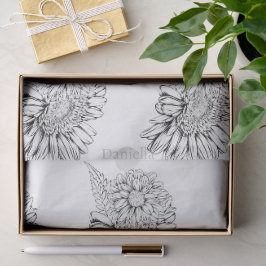 Papel De Seda Desenho em Linha Preta de Crisântemo com o Seu Nom