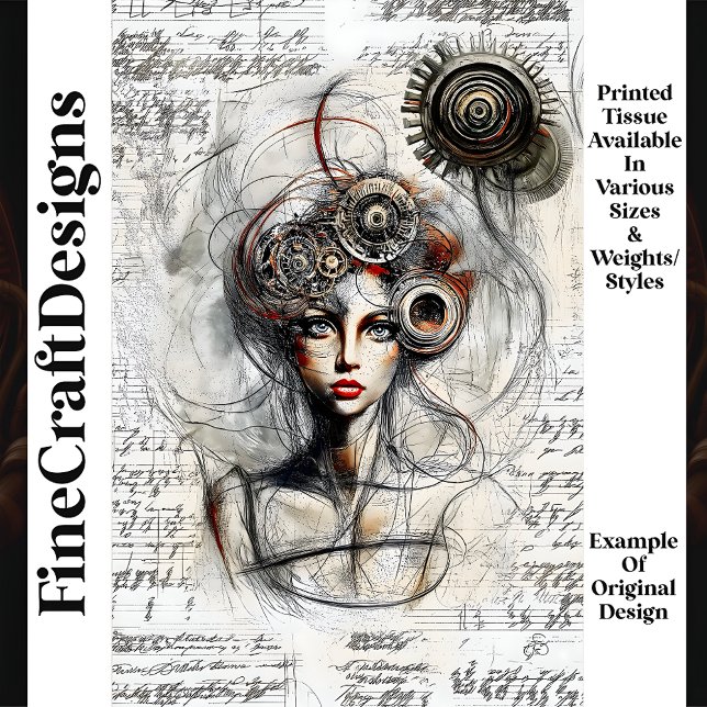 Papel De Seda Desenho Esboço de Mulher Steampunk N4 Decoupage (Criador carregado)