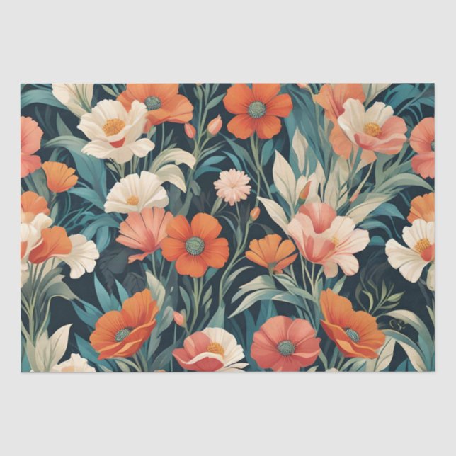 Papel De Seda Desenho Floral Art Déco (Frente )