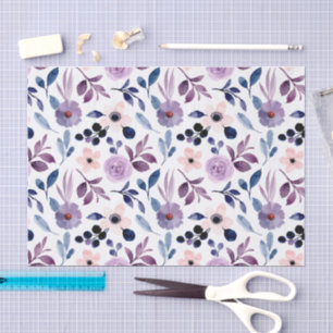 Papel De Seda Desenho Floral Delicado com Folhas de Lavanda Azul