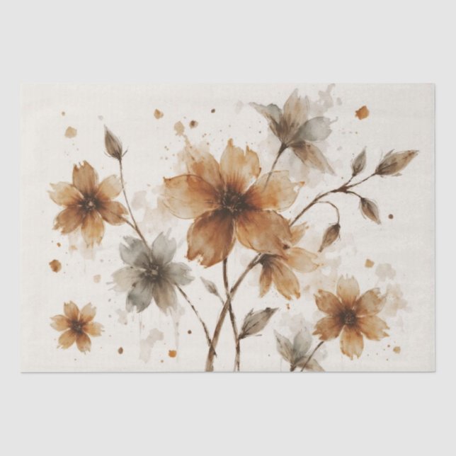 Papel De Seda Desenho Floral Marrom e Cinza (Frente )