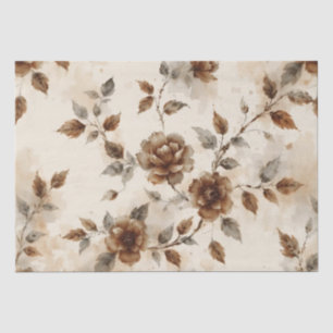 Papel De Seda Desenho Floral Marrom e Cinza