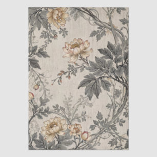 Papel De Seda Desenho Floral Marrom e Cinza