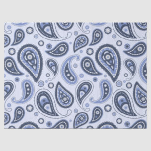 Papel De Seda Desenho Intrincado de Estampa Paisley Floral Azul