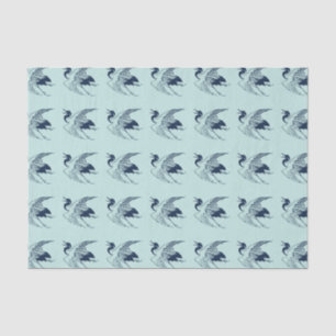 Papel De Seda Desenho japonês do vintage de um guindaste, azul
