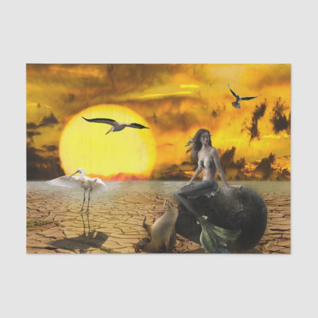 Papel De Seda Desenho misterioso da fantasia da sereia no (Frente )