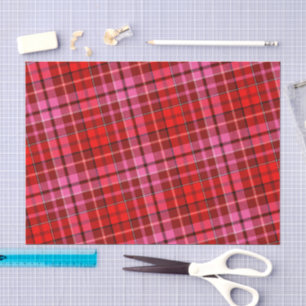 Papel De Seda Desenho Xadrez Escocês em Vermelho Grená Rosa