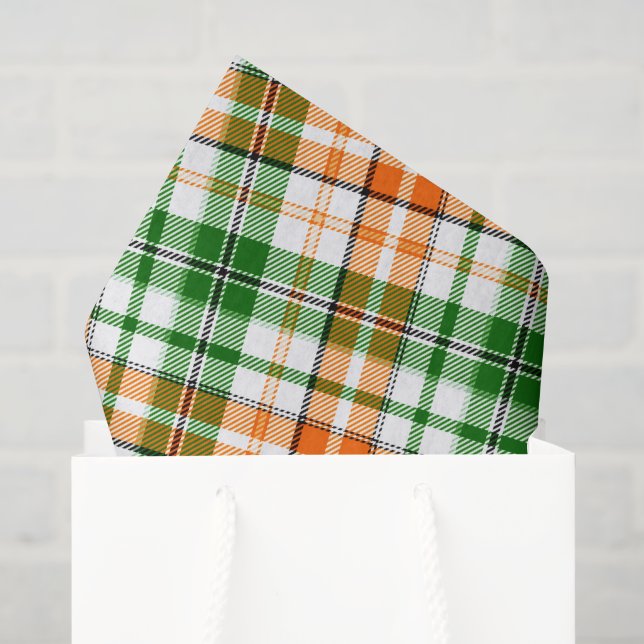Papel De Seda Desenho Xadrez Escocês Laranja Verde Branco (Sacola de presentes)