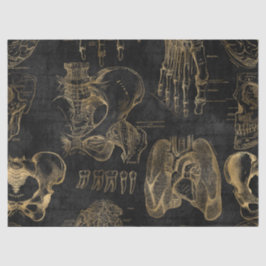 Papel De Seda Desenhos Dourados de Anatomia na Desnuvem Preta