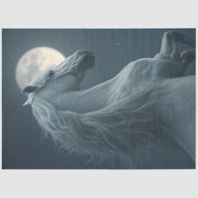 Papel De Seda Desentupindo Cavalo Branco Majestoso Frente de Lua (Frente )