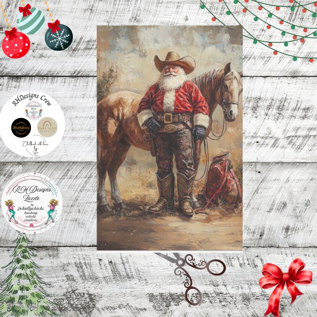 Papel De Seda Desentupindo Cowboy Papai Noel E Saco De Presente (Criador carregado)