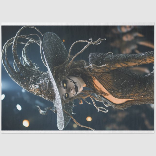 Papel De Seda Desentupir Figurino de Bruxa Ornamentado Negra Mág (Frente )