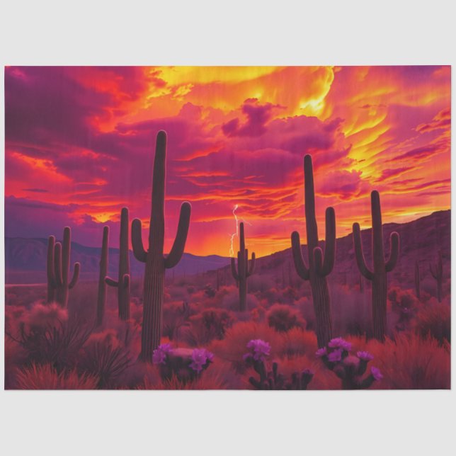 Papel De Seda Desert Cactus Sunset Decoupage Paper – Southwest  (Frente )