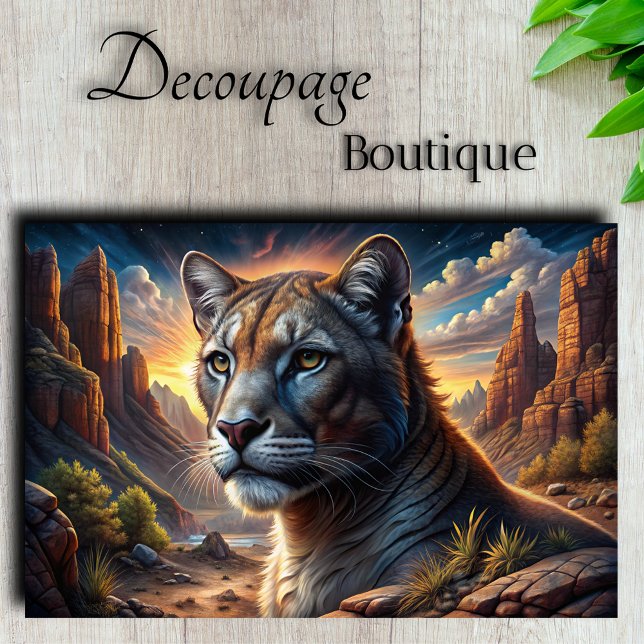 Papel De Seda Desert Cougar - Decoupage Majestosa Selvagem (Desert Cougar Majestic Wilderness Decoupage Tissue Paper)