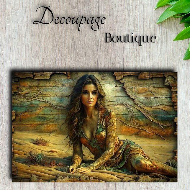 Papel De Seda Desert Empress: Ouro Areia Retrato Desaparece (Desert Empress Golden Sands Portrait Decoupage Tissue Paper)