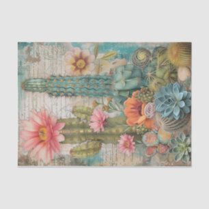 Papel De Seda Deserto Suculentos Flores De Cactos