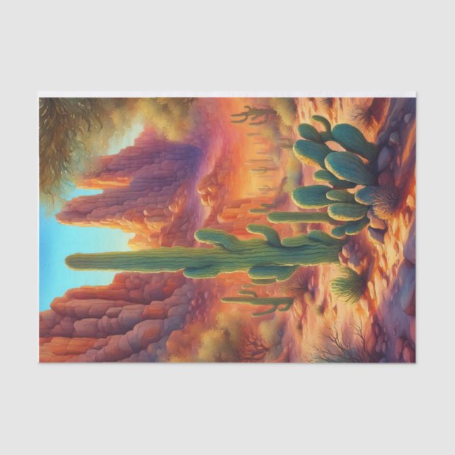 Papel De Seda Deserto Sunny Cactus Cliff - Descoberta Paisagem (Frente )