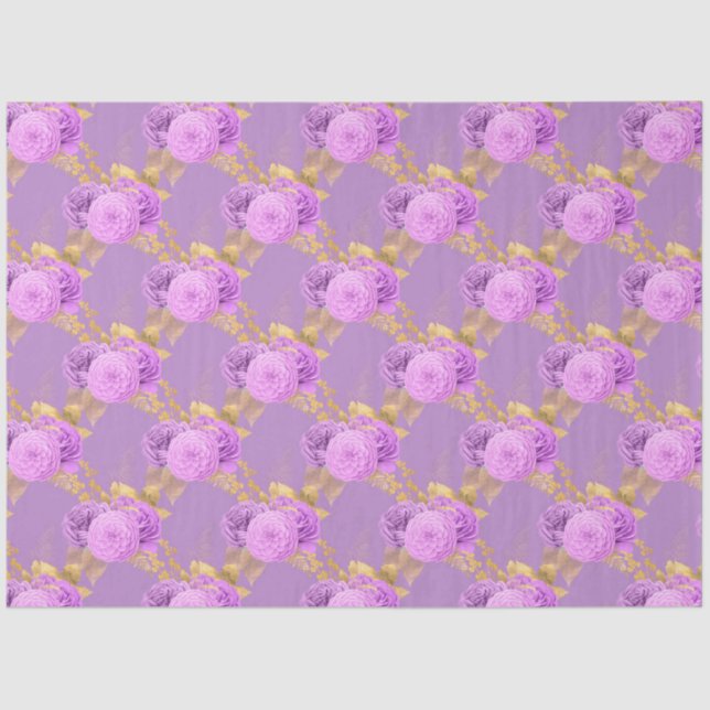 Papel De Seda Design 15 da Série Floral Dourada e Roxa (Frente )