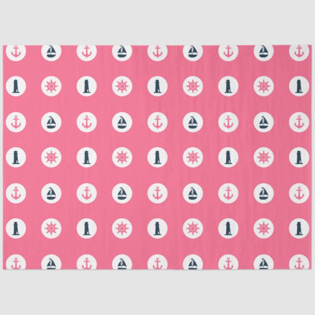 Papel De Seda Design 15 da Série Náutica Rosa e Marinho (Frente )