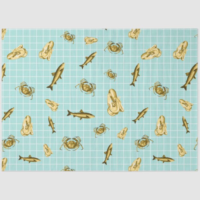 Papel De Seda Design 4 da Série Azul e Dourada Náutica (Frente )