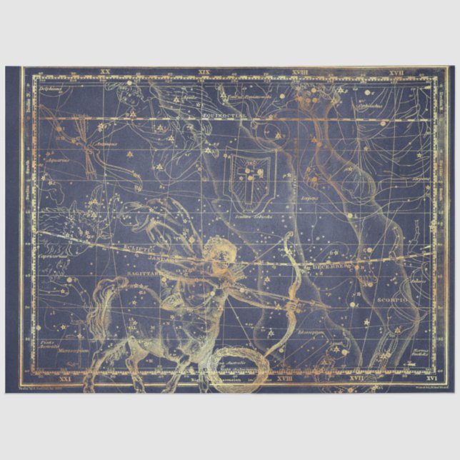 Papel De Seda Design 6 da Série Star Map Dourada (Frente )