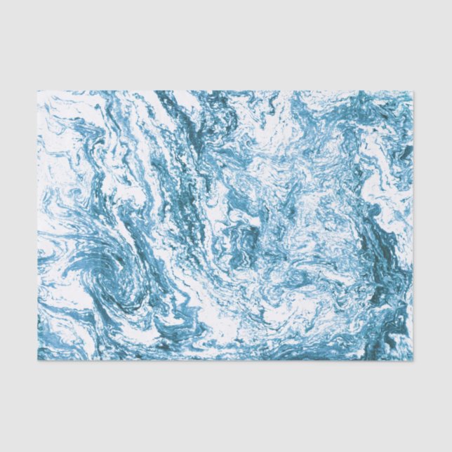 Papel De Seda Design abstrato marmoreado | azul e branco (Frente )