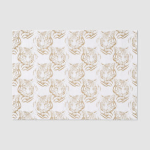 Papel De Seda Design branco Elegante Glitter Tiger Dourado Impre