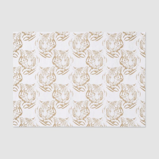 Papel De Seda Design branco Elegante Glitter Tiger Dourado Impre (Frente )