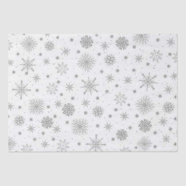 Papel De Seda Design Branco Silver Snowflakes (Frente )