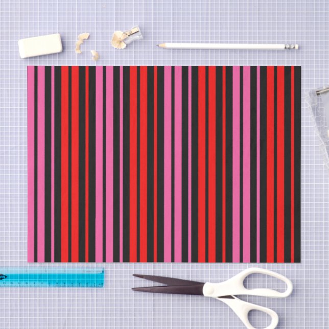 Papel De Seda Design Clássico de Listras Verticais Vermelhas e R (Arte )