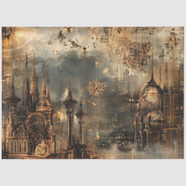 Papel De Seda Design da arquitetura de paisagem urbana Steampunk (Frente )