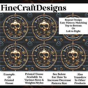 Papel De Seda Design de Caveira Dourada Steampunk Gótico BM3 Dec