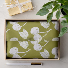 Papel De Seda Design de cereja de corte branco em verde-oliva