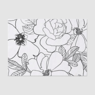 Papel De Seda Design de Desenho de Linha Floral de Rosas Elegant