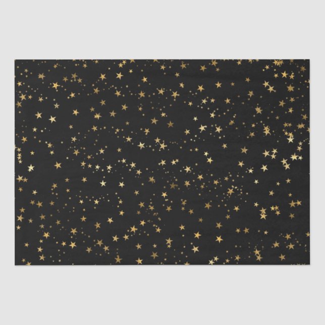 Papel De Seda Design de Estrelas Douradas Celestiais Elegantes e (Frente )