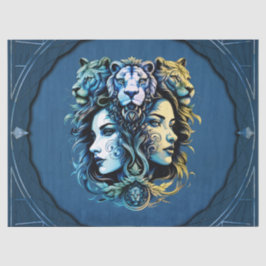 Papel De Seda Design de fantasia de cabeças de leão e de mulhere