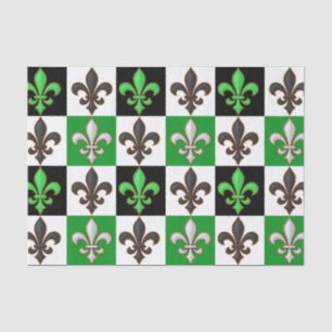 Papel De Seda Design de Fleur-de-lis, branco-verde, com verifica