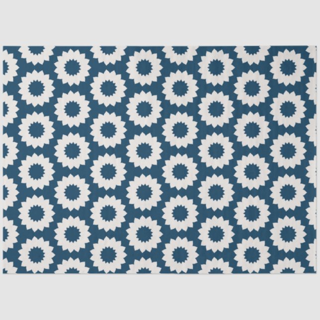 Papel De Seda Design de flores circulares japonesas a azul e bra (Frente )