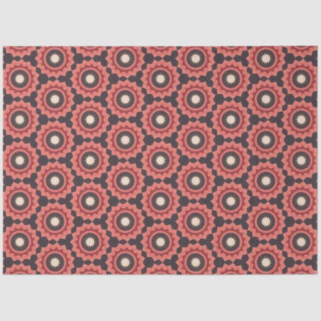 Papel De Seda Design de flores circulares japonesas a preto e ve (Frente )