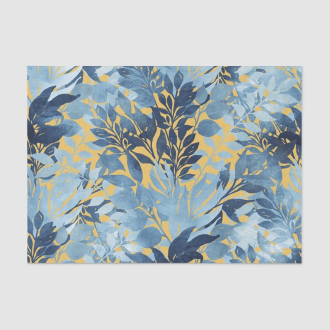 Papel De Seda Design de Folhagem Azul-Amarelo Tropical (Frente )