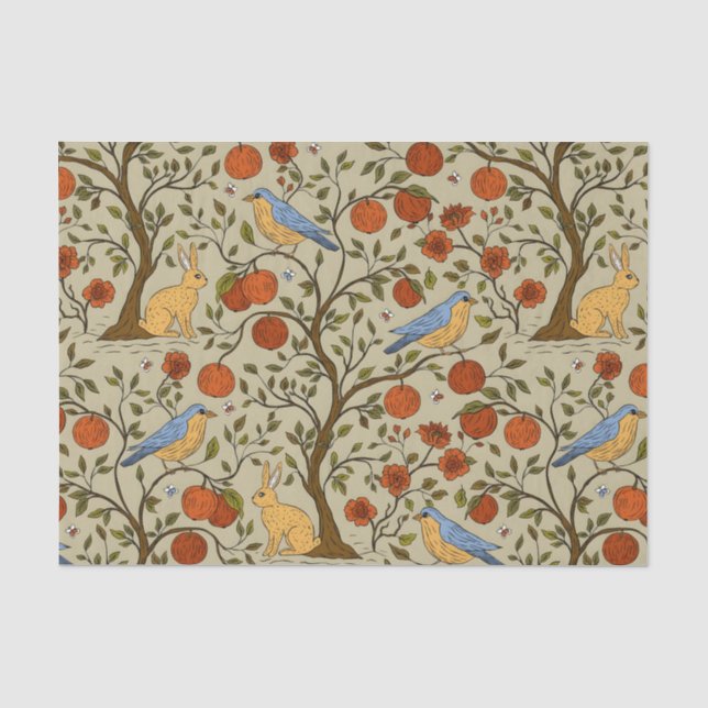 Papel De Seda Design de Laranjas Elegantes em Árvores Castanhas (Frente )