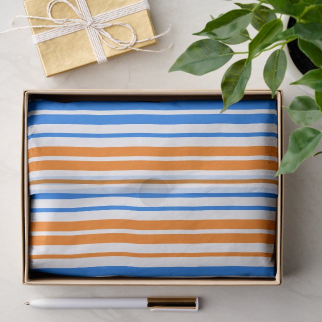 Papel De Seda Design de Listras Verticais Laranja Azul Branco   (Presente)