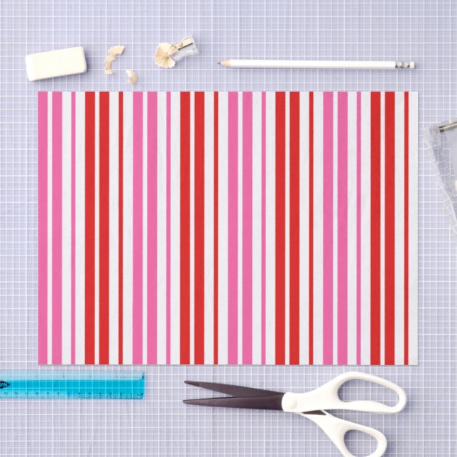 Papel De Seda Design de Listras Verticais Rosa Branco Vermelho (Arte )