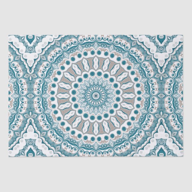 Papel De Seda Design de Mandala Náutica, Azul e Branco (Frente )