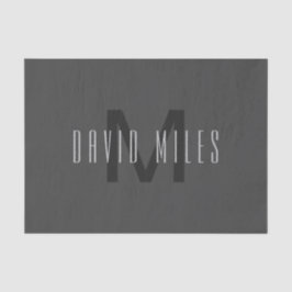 Papel De Seda Design de Monograma Mínimo Moderno Cinza Escuro Ed