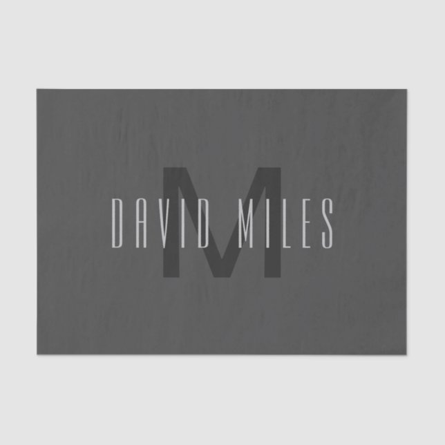 Papel De Seda Design de Monograma Mínimo Moderno Cinza Escuro Ed (Frente )