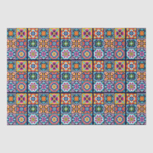 Papel De Seda Design de mosaico colorido com flores 8