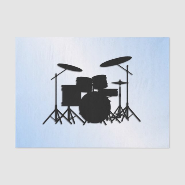 Papel De Seda Design de Música de Bateria Azul (Frente )